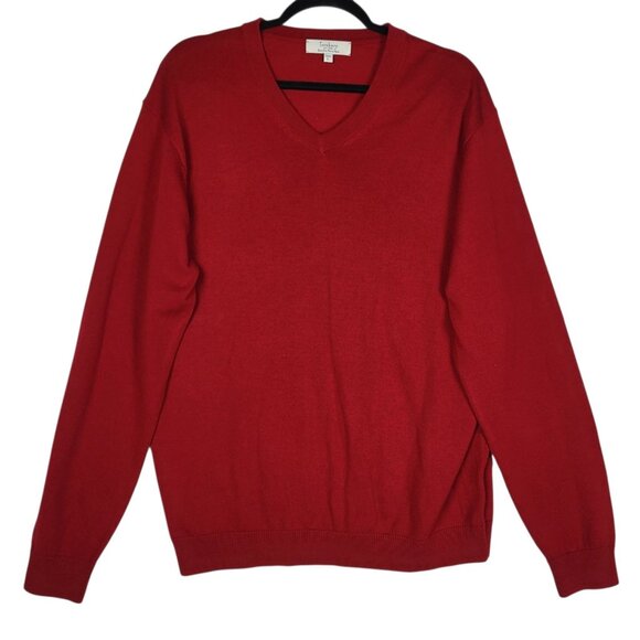 Turnbury Merino Wool Sweater Men's Large Red V Neck Warm Cabincore Preppy - Picture 1 of 8